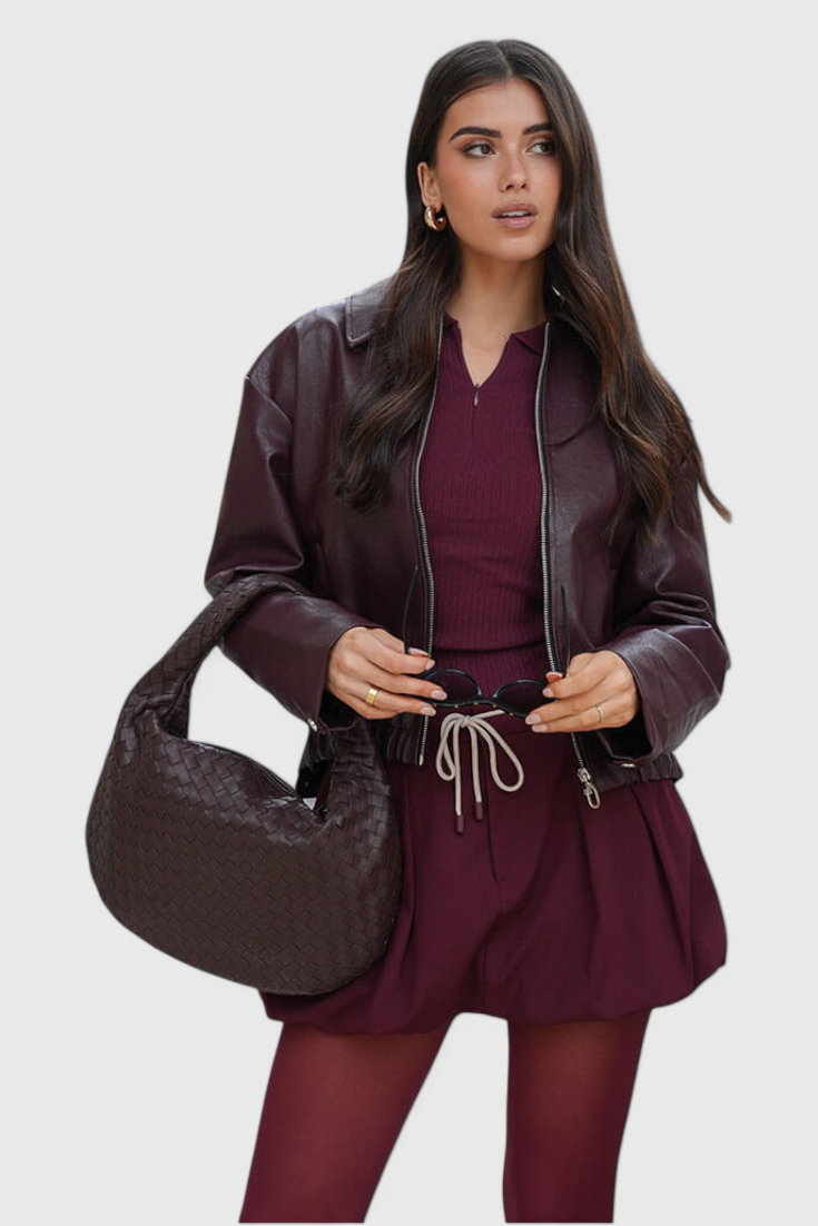 Bolso tejido mujer beige mediano – bolso elegante con nudo moderno